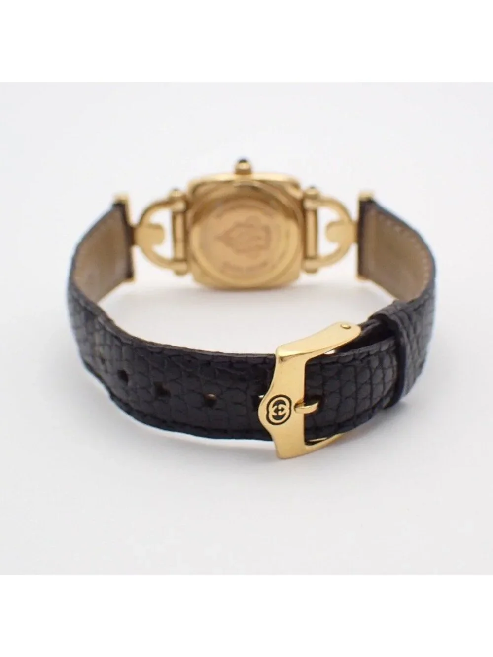 Gucci Quartz Watch Gold Black Dial Leather Strap Pawn